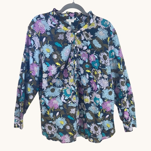 Talbots Tops - Talbots Blouse Floral Cotton Black Pink Blue Multi (2X) NWT
